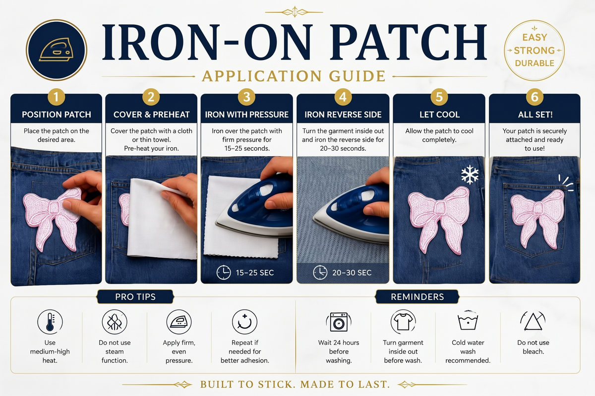 Pink Bow Embroidered Patch – Cute Ribbon Applique Patch for Clothing, Bags & Accessories