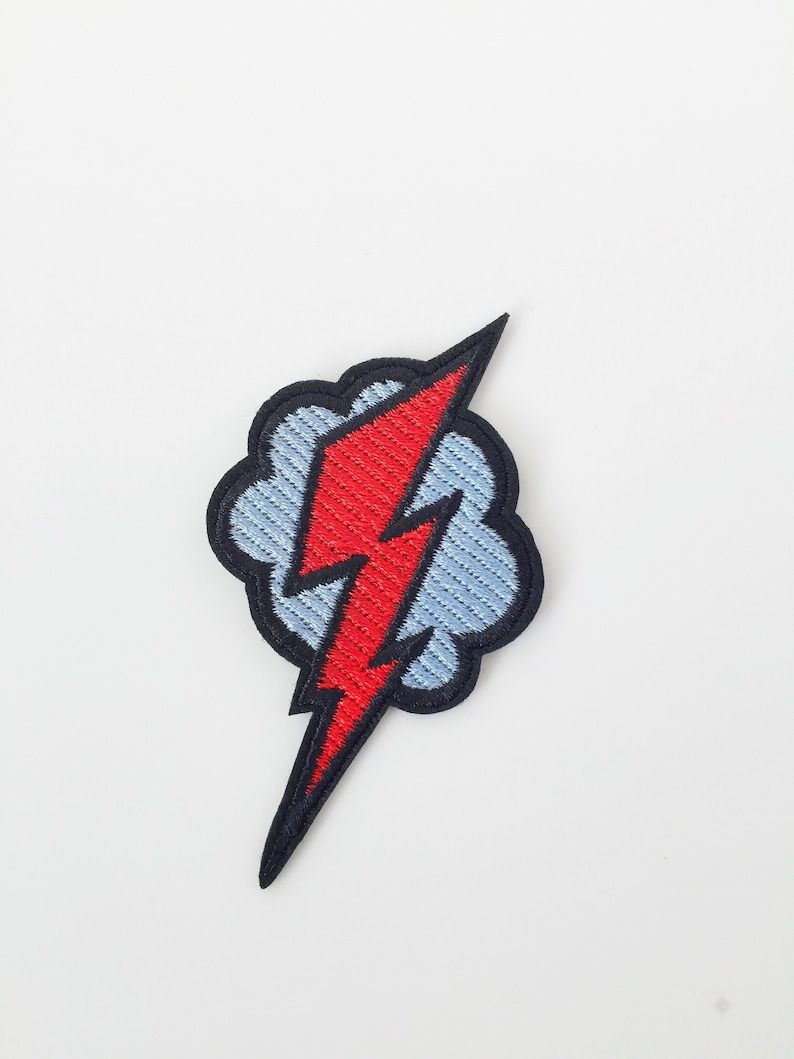 Lightning Bolt Embroidered Patch – Red & Blue Electric Bolt Iron-On Patch for Jackets, Hats & Backpacks
