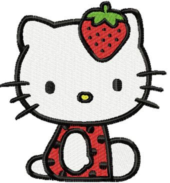 Hello Kitty Strawberry Embroidered Patch, Cute Cartoon Cat Iron-On Patch, Kawaii Red Strawberry Applique for Clothing, Bags & Accessories