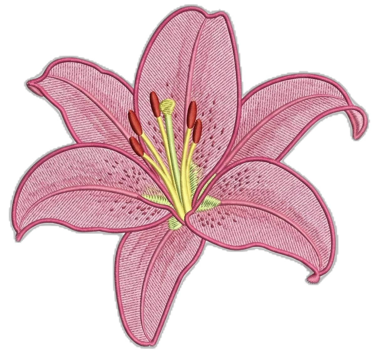 Pink Lily Embroidered Patch, Floral Flower Iron On Applique, Pink Blossom Embroidery Patch for Jackets, Hats, Bags & Clothing