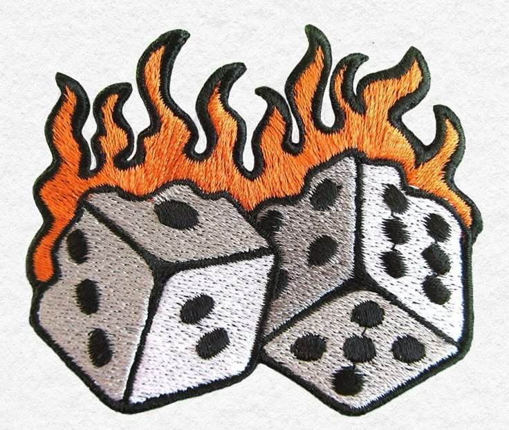 Flaming Dice Embroidered Patch – Lucky Gambling Dice Iron-On Patch, Fire Dice Embroidery Patch for Jackets, Hats, Bags & Clothing