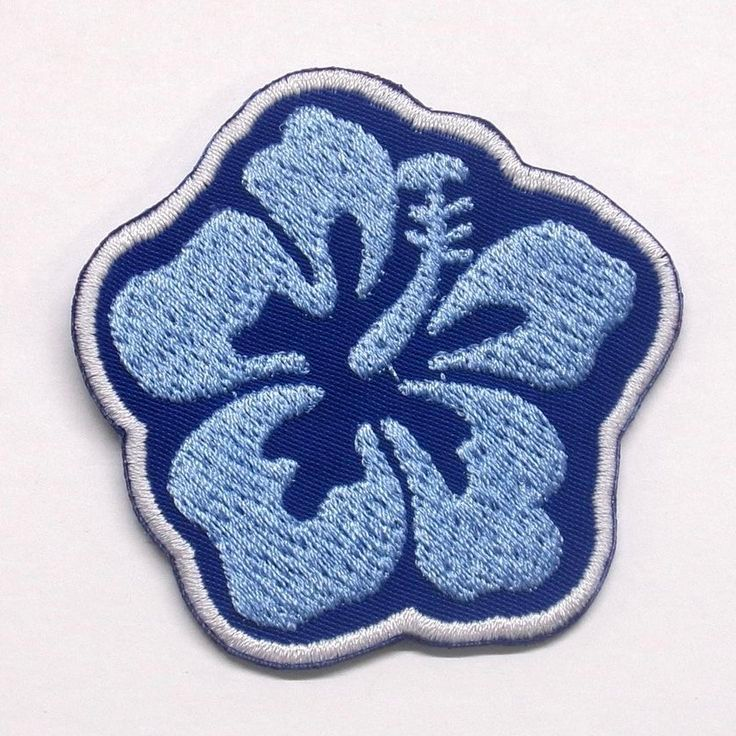 Blue Hibiscus Flower Embroidered Patch – Floral Iron On Patch, Botanical Sewing Applique