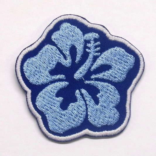 Blue Hibiscus Flower Embroidered Patch – Floral Iron On Patch, Botanical Sewing Applique