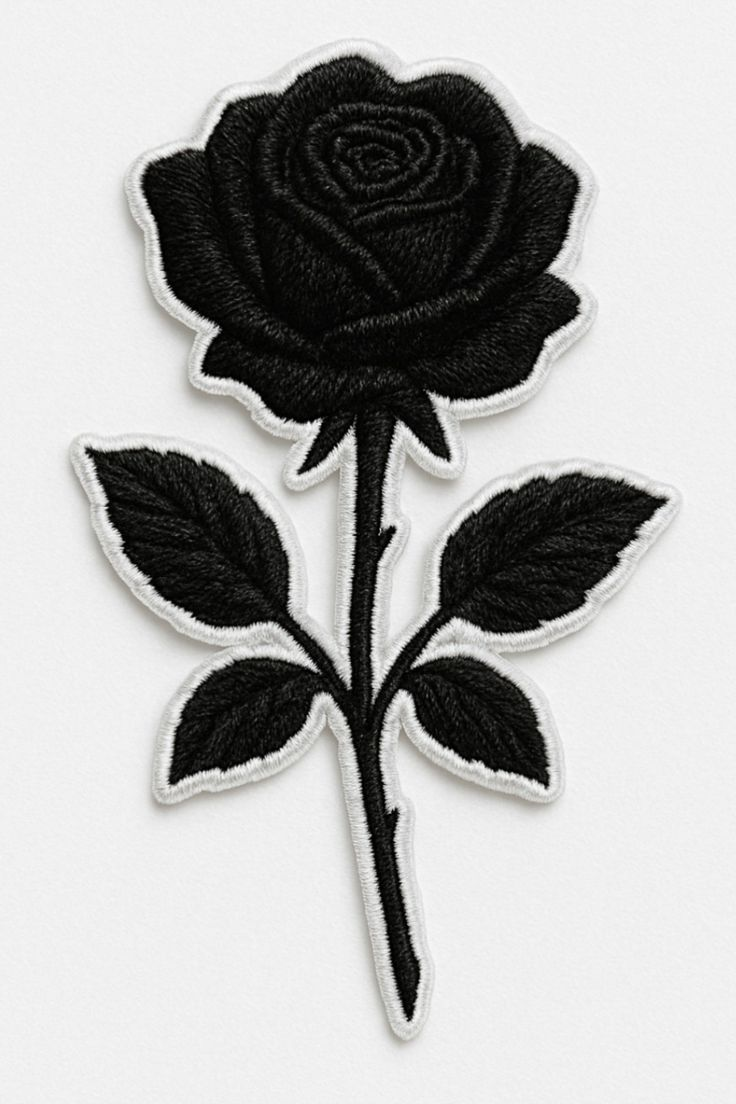 Black Rose Embroidered Patch, Gothic Rose Flower Patch, Floral Iron On Patch, DIY Clothing & Jacket Patch