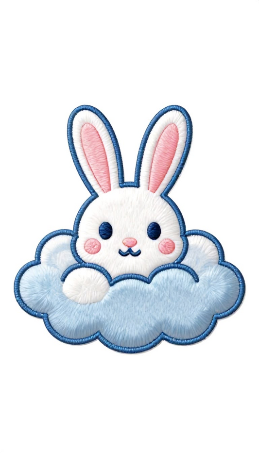 Cute Bunny Embroidered Patch, Blue Cloud Rabbit Iron-On Patch, Kawaii Animal Embroidery Patch for Clothing, Bags & Hats
