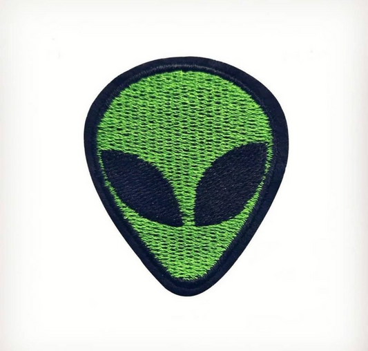 Alien Head Embroidered Patch, Green UFO Alien Iron-On Patch, Sci-Fi Space Embroidery Patch for Jackets, Hats & Backpacks