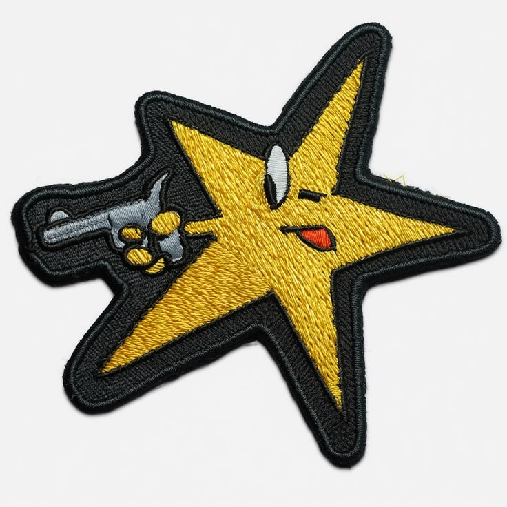 Yellow Star Gun Embroidered Patch, Cute Western Cowboy Star Iron-On Patch, Funny Cartoon Sew-On Patch for Jacket, Hat & Backpack
