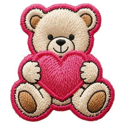 Cute Teddy Bear Heart Embroidered Patch, Pink Love Bear Iron-On Applique for Clothing, Bags & DIY Crafts
