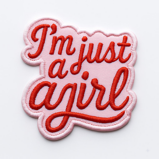 Just a Girl Embroidered Patch – Cute Pink & Red Script Iron-On Patch