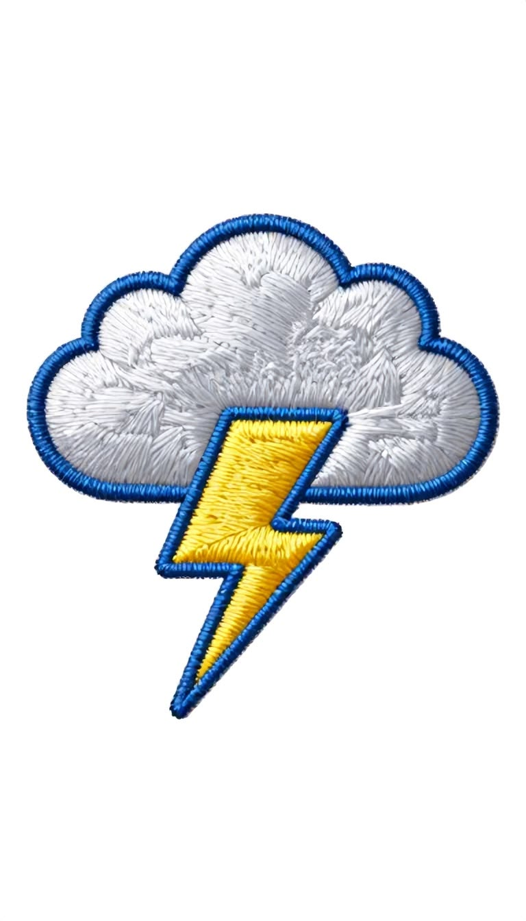 Lightning Cloud Embroidered Patch, Blue and Yellow Thunderbolt Iron-On Applique, Weather Embroidery Patch for Jackets, Bags & Hats