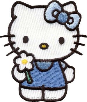 Hello Kitty Embroidered Patch, Blue Bow Cute Cat Iron-On Applique for Clothing, Bags & DIY Crafts