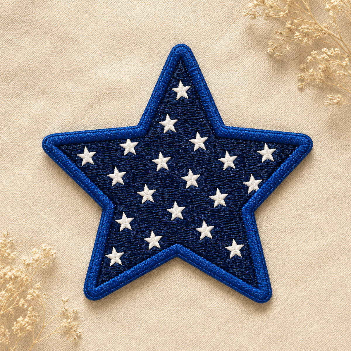 Embroidered Star Patch, Navy Blue Star Embroidery Patch, White Stars Applique for Clothing, Jackets, Hats & DIY Crafts