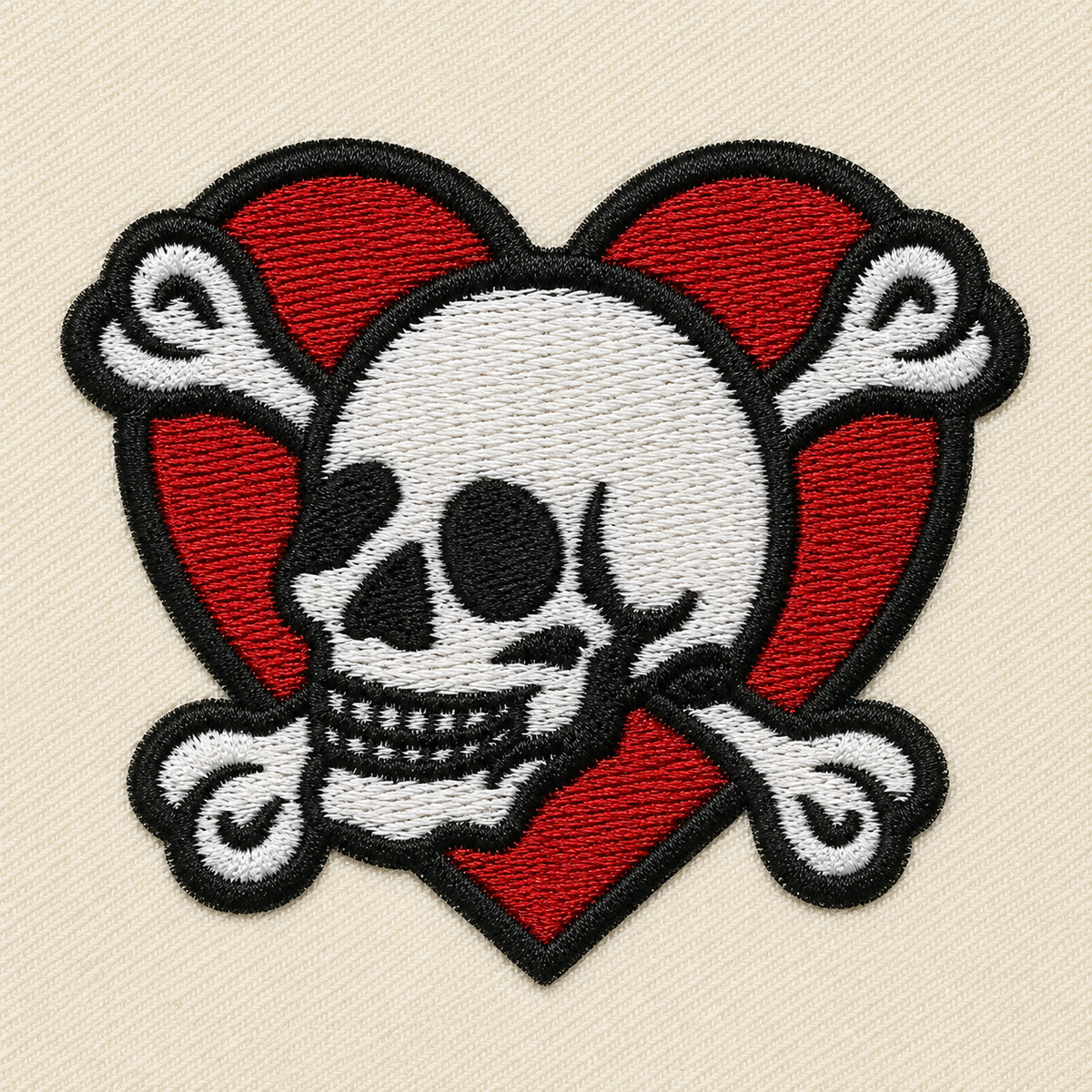 Skull Heart Embroidered Patch, Gothic Skull Bow Patch, Red & Black Iron-On Patch, Punk Clothing Decoration