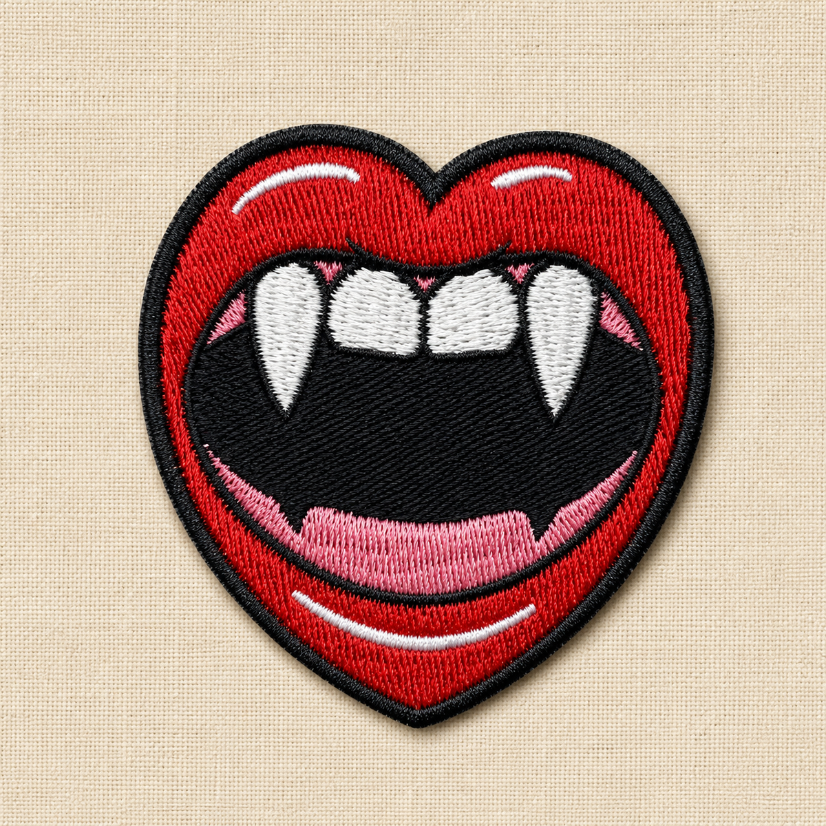 Vampire Lips Embroidery Patch, Gothic Fangs Iron-On Patch