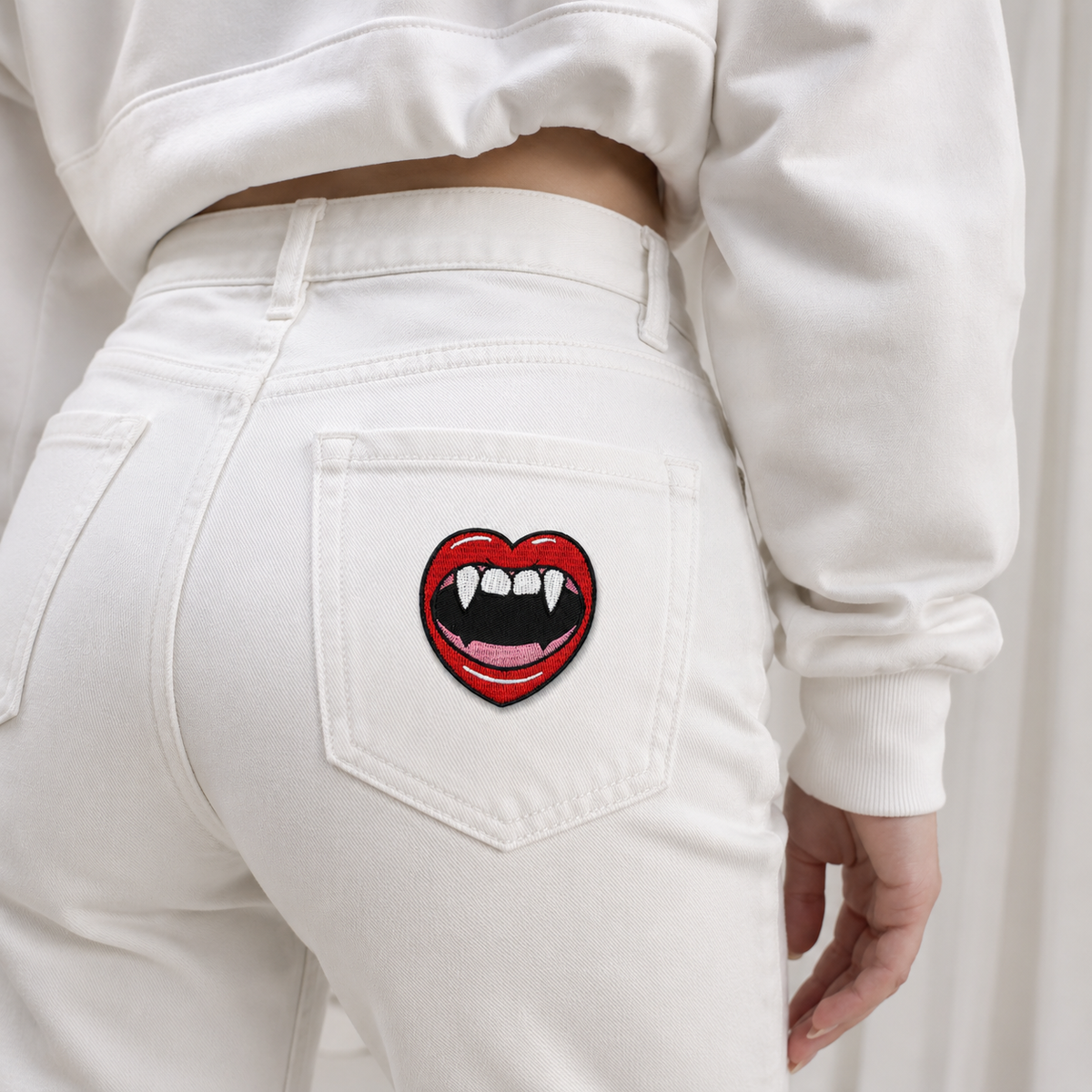 Vampire Lips Embroidery Patch, Gothic Fangs Iron-On Patch