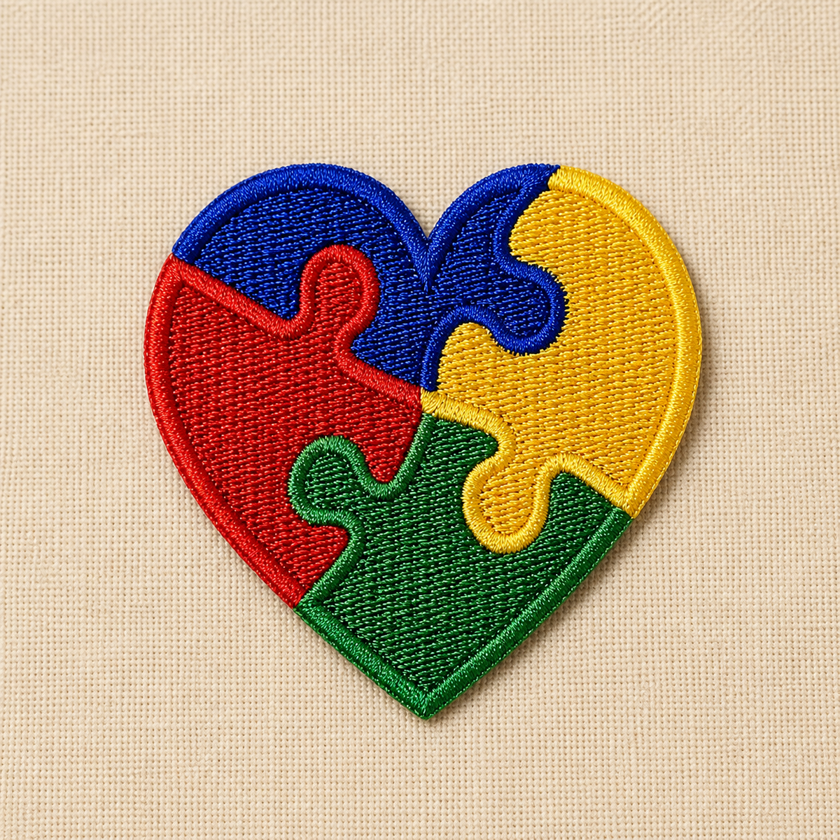 Colorful Puzzle Heart Embroidered Patch – Heart Shaped Sew On Patch, Autism Awareness Inspired Embroidery Patch, DIY Clothing & Bag Decoration