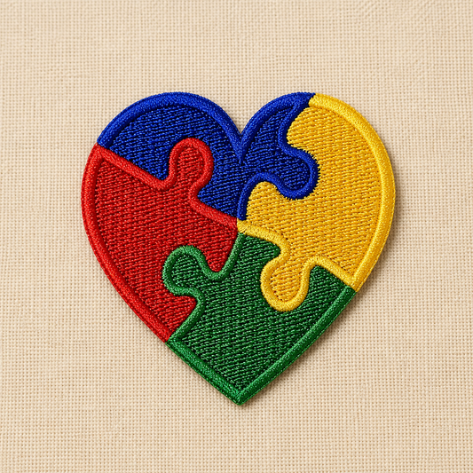 Colorful Puzzle Heart Embroidered Patch – Heart Shaped Sew On Patch, Autism Awareness Inspired Embroidery Patch, DIY Clothing & Bag Decoration