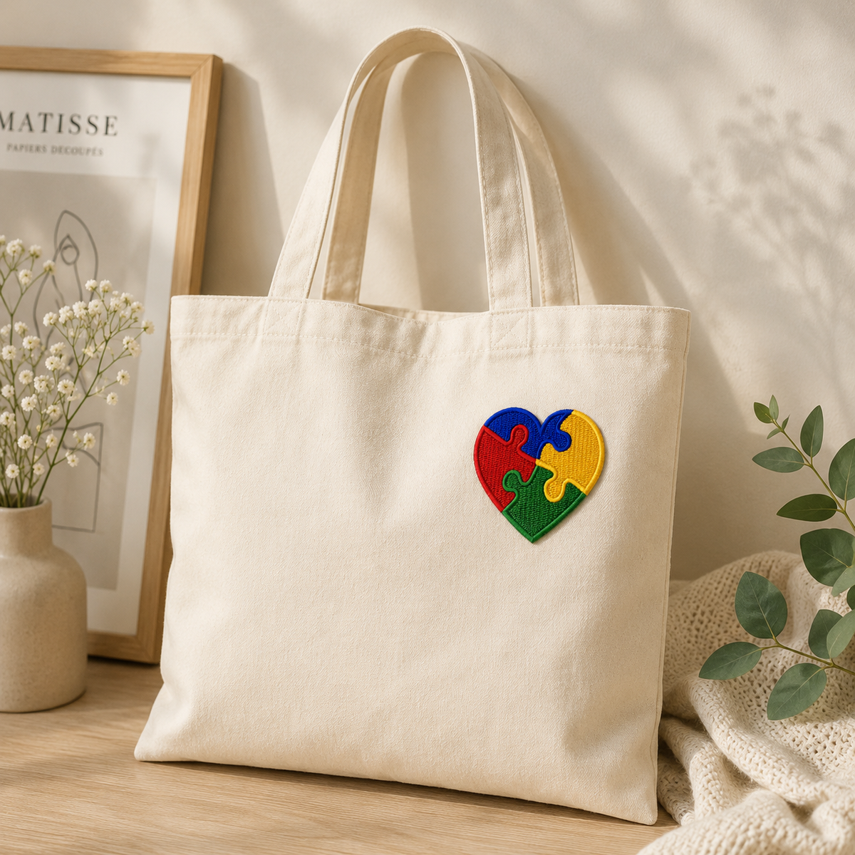 Colorful Puzzle Heart Embroidered Patch – Heart Shaped Sew On Patch, Autism Awareness Inspired Embroidery Patch, DIY Clothing & Bag Decoration