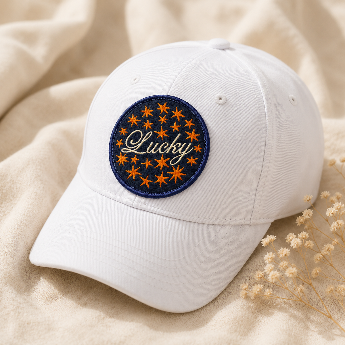 Lucky Star Embroidered Patch, Cute Celestial Sew-On Patch, Navy Blue & Orange Star Embroidery Patch, DIY Clothing & Accessories
