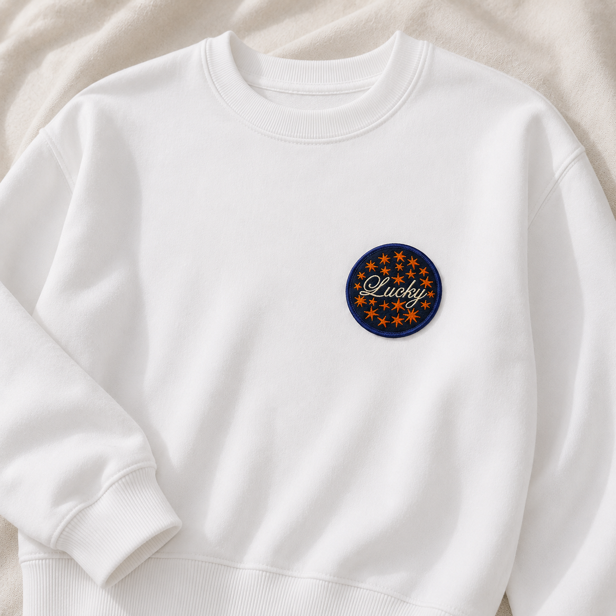 Lucky Star Embroidered Patch, Cute Celestial Sew-On Patch, Navy Blue & Orange Star Embroidery Patch, DIY Clothing & Accessories