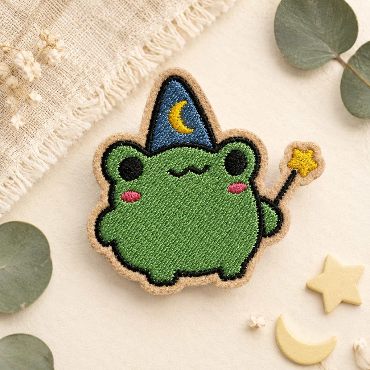 Cute Frog Wizard Embroidered Patch, Kawaii Frog Iron On Patch, Fantasy Animal Patch, Magical Frog Applique for Hats, Jackets & Bags