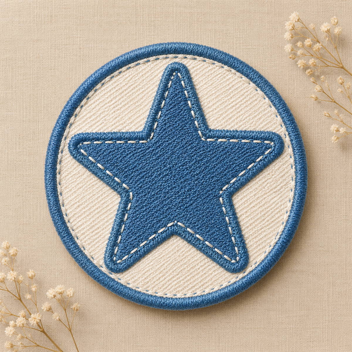 Blue Star Embroidered Patch, Round Iron-On Patch, Nautical Star Sewing Patch for Jackets, Hats, Bags & Clothing