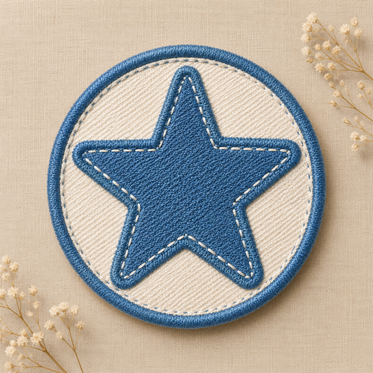 Blue Star Embroidered Patch, Round Iron-On Patch, Nautical Star Sewing Patch for Jackets, Hats, Bags & Clothing