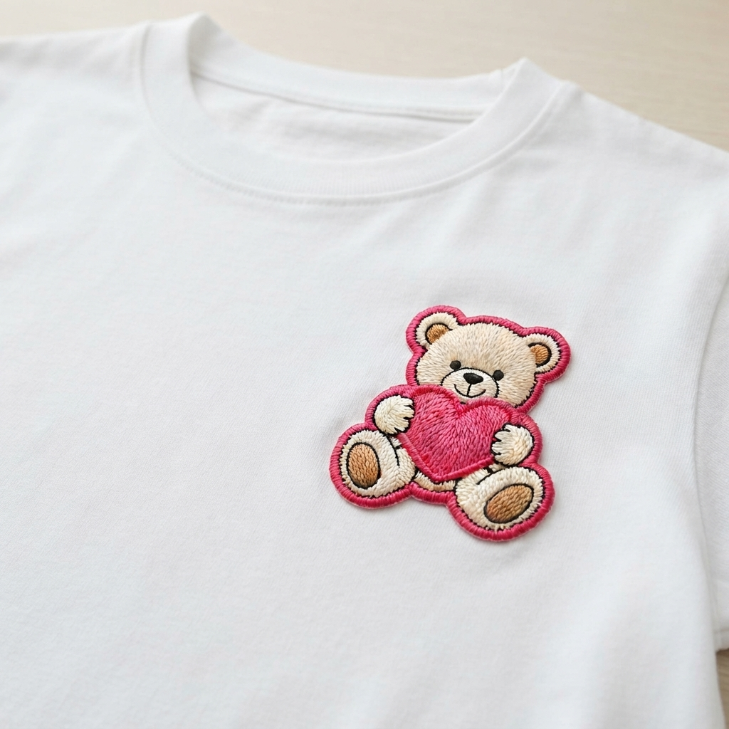 Cute Teddy Bear Heart Embroidered Patch, Pink Love Bear Iron-On Applique for Clothing, Bags & DIY Crafts