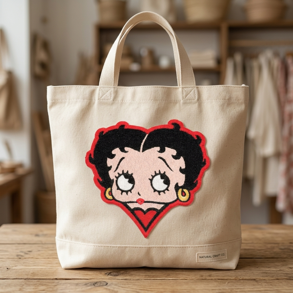Betty Boop Embroidered Iron-On Patch, Cartoon Character Applique, Red and Black Embroidery Patch