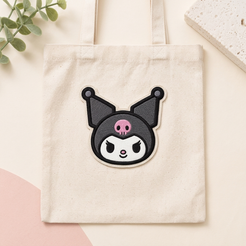 Kuromi Inspired Embroidered Patch, Cute Pink Skull Cartoon Iron-On Patch for Clothing, Bags, Jackets & DIY Crafts