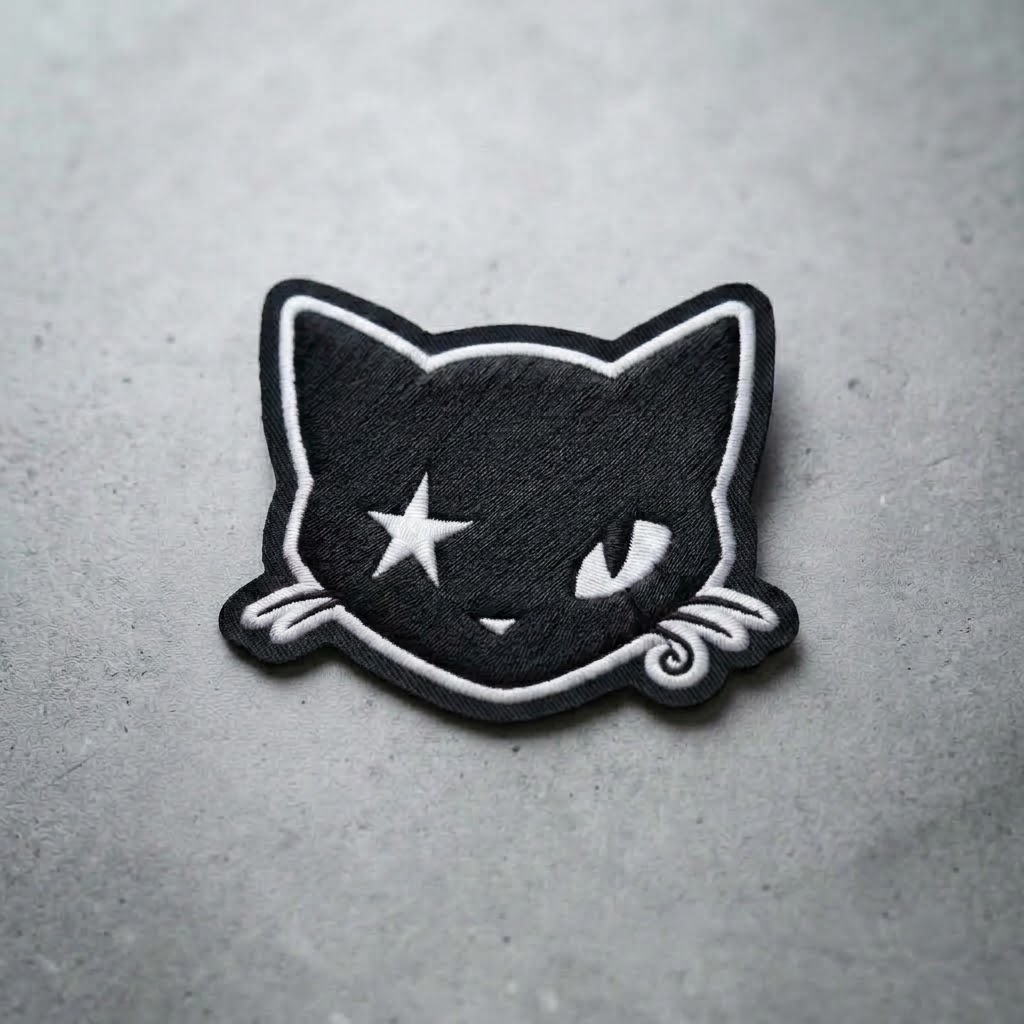 Black Cat Embroidered Patch, Gothic Cat Iron On Patch, Cute Halloween Cat Patch, Clothing & Bag Embroidery Applique