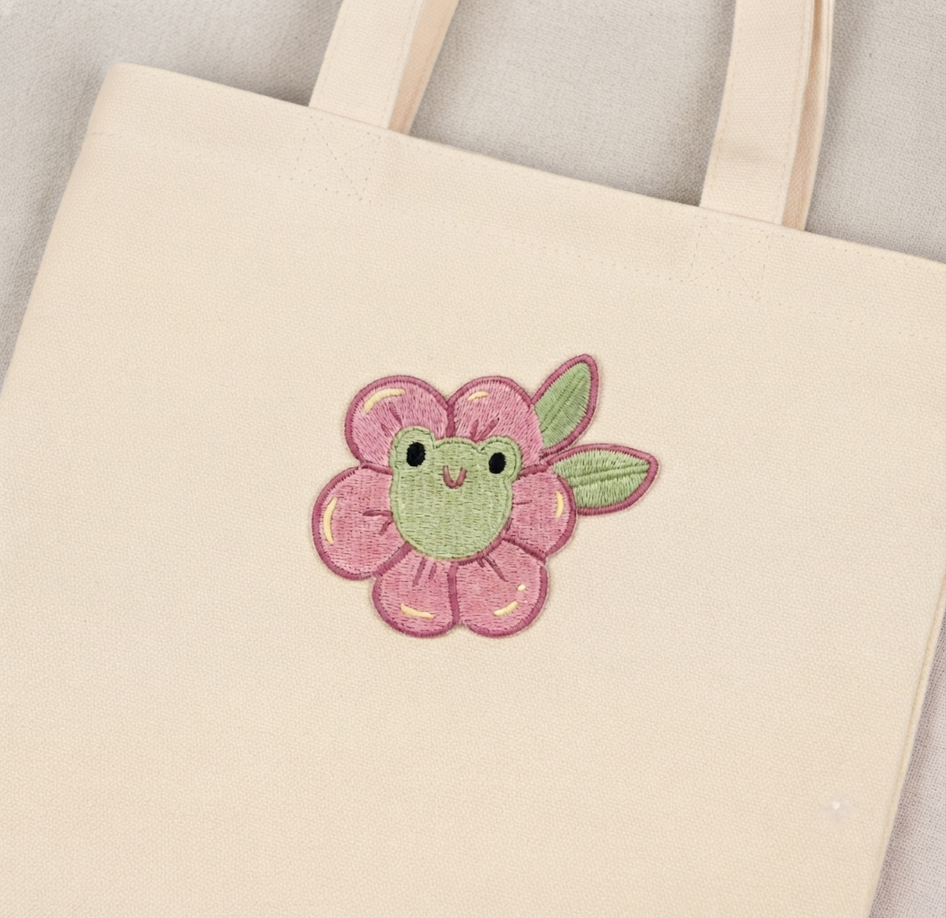 Cute Frog Flower Embroidered Patch – Kawaii Floral Frog Iron On Patch, Cute Nature Embroidery Applique