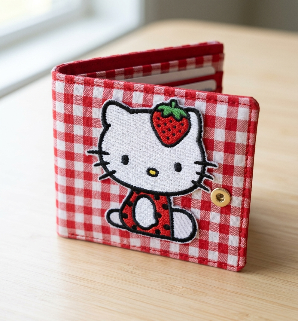 Hello Kitty Strawberry Embroidered Patch, Cute Cartoon Cat Iron-On Patch, Kawaii Red Strawberry Applique for Clothing, Bags & Accessories