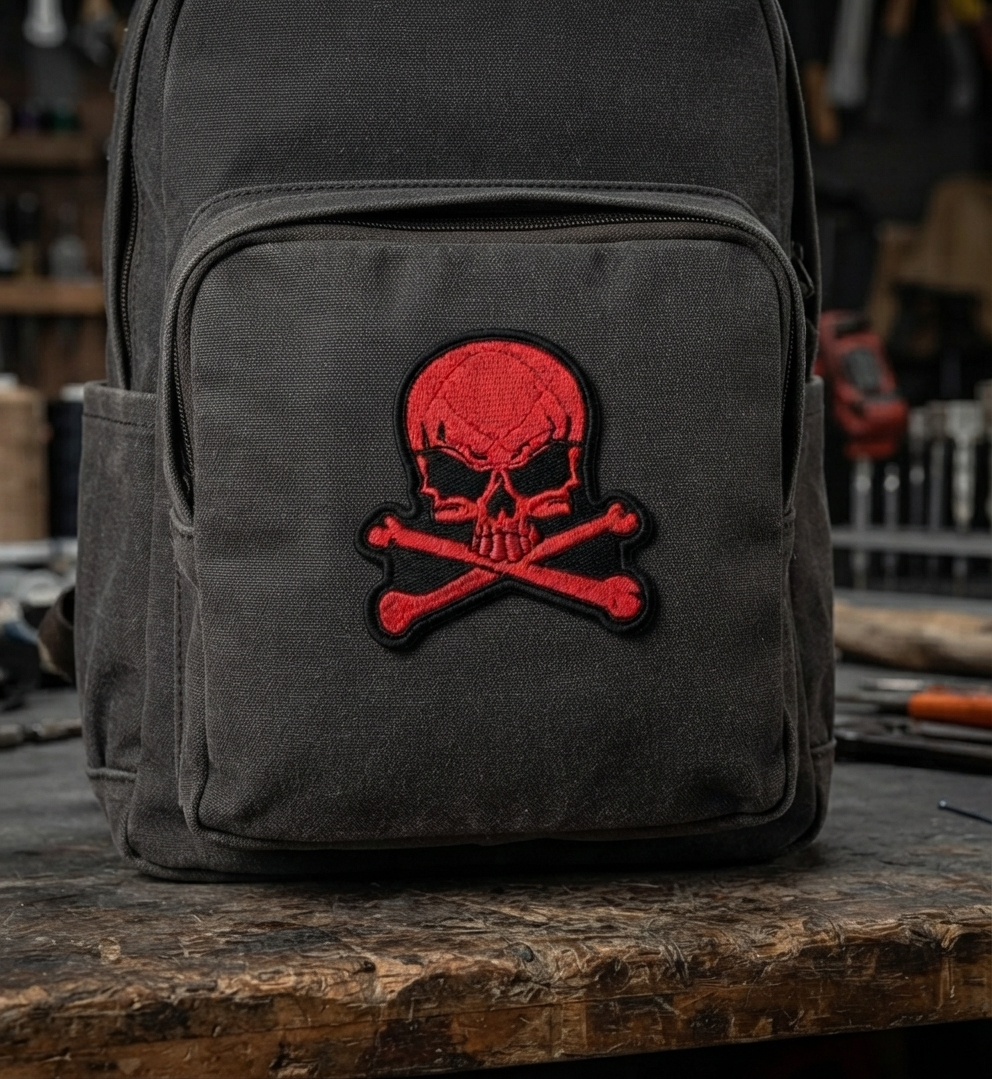 Red Skull & Crossbones Embroidered Patch – Gothic Punk Biker Iron-On Patch