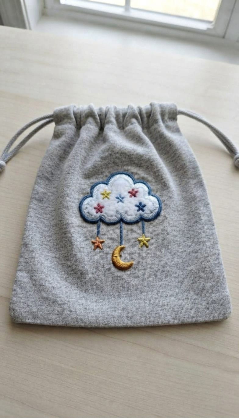 Cute Cloud Moon and Stars Embroidered Patch, Celestial Nursery Iron-On Applique