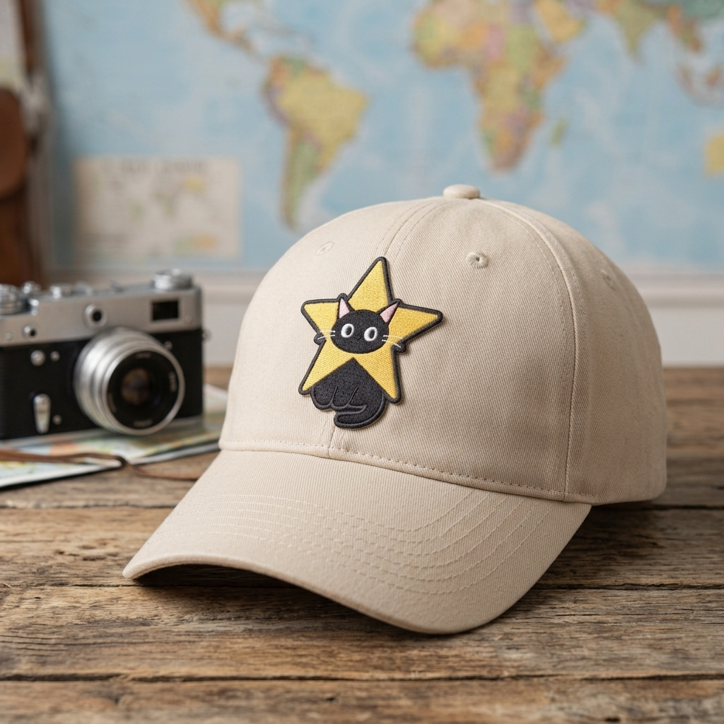 Cute Cat Star Embroidered Patch – Kawaii Black Cat Iron-On Patch for Hats, Jackets, Bags & Clothing