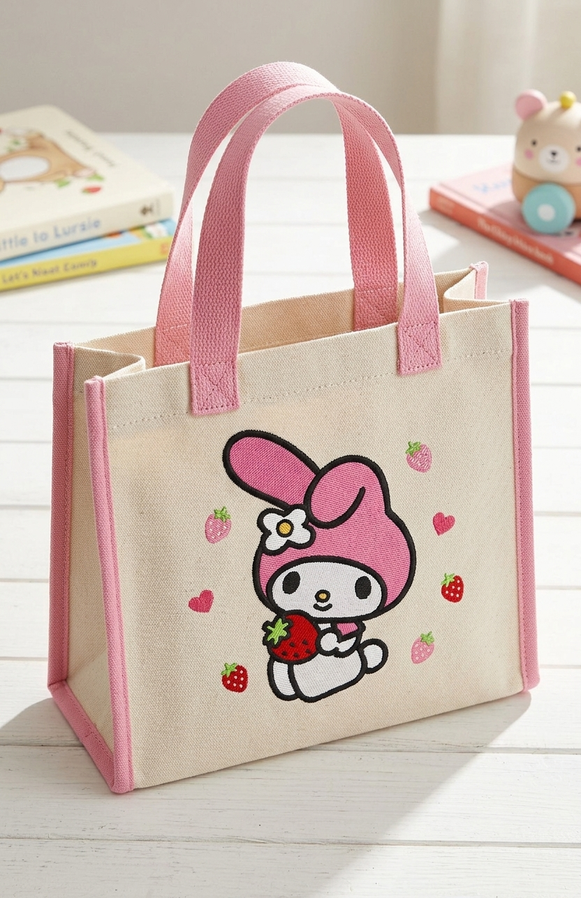 Cute Pink Bunny Embroidered Patch with Strawberry – Kawaii Rabbit Iron-On Patch, Cute Animal Embroidery Applique