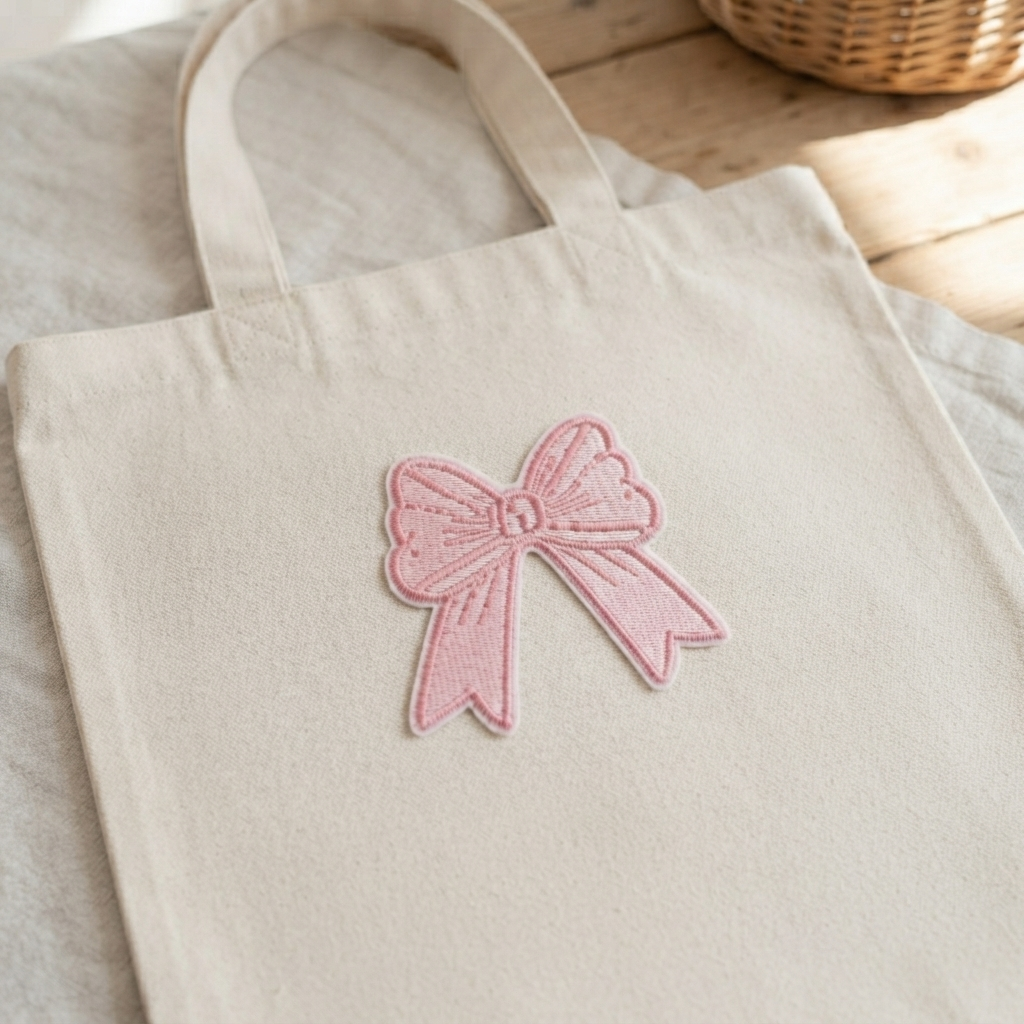 Pink Bow Embroidery Patch, Cute Ribbon Bow Iron On Patch, Kawaii Sewing Applique for Clothing, Bags & Accessories