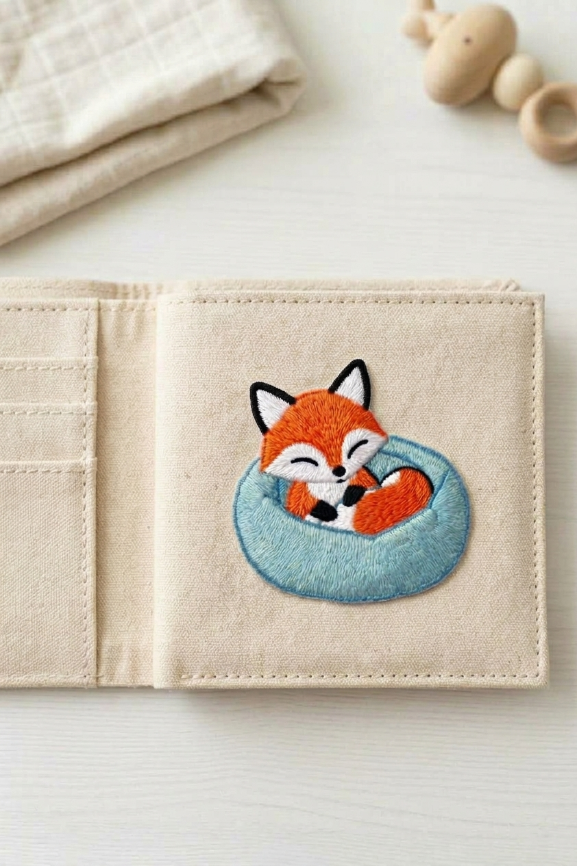 Cute Sleeping Fox Embroidered Patch, Kawaii Woodland Animal Iron-On Applique, Blue Nest Fox Patch for Clothing, Bags & DIY Crafts