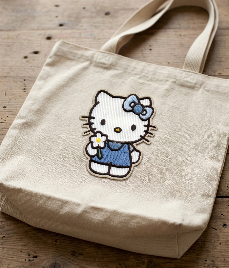 Hello Kitty Embroidered Patch, Blue Bow Cute Cat Iron-On Applique for Clothing, Bags & DIY Crafts