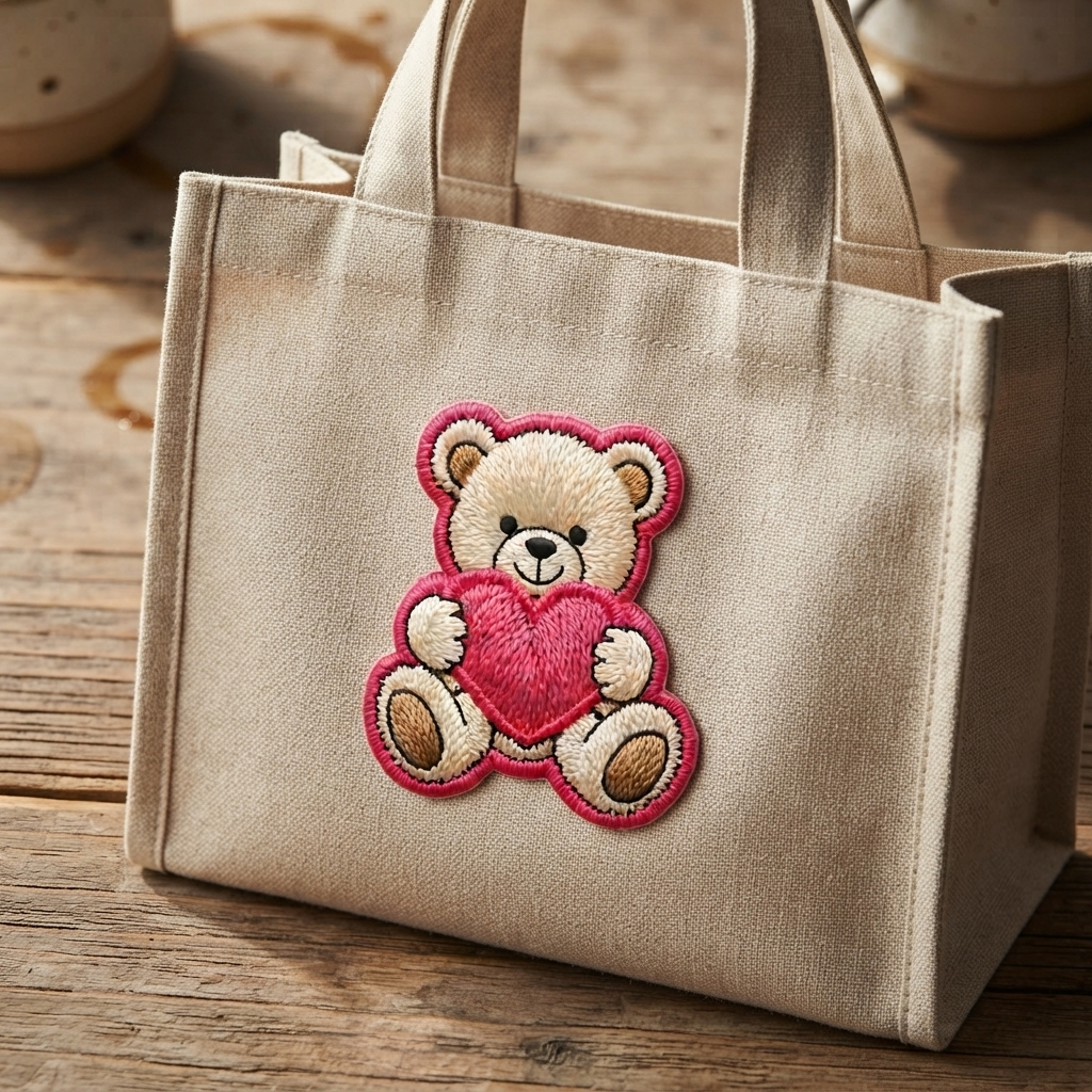 Cute Teddy Bear Heart Embroidered Patch, Pink Love Bear Iron-On Applique for Clothing, Bags & DIY Crafts