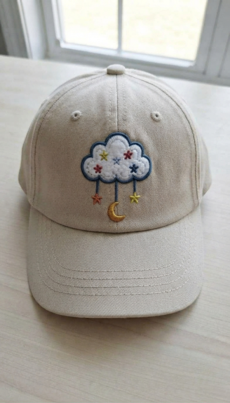 Cute Cloud Moon and Stars Embroidered Patch, Celestial Nursery Iron-On Applique