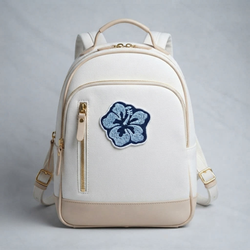 Blue Hibiscus Flower Embroidered Patch – Floral Iron On Patch, Botanical Sewing Applique