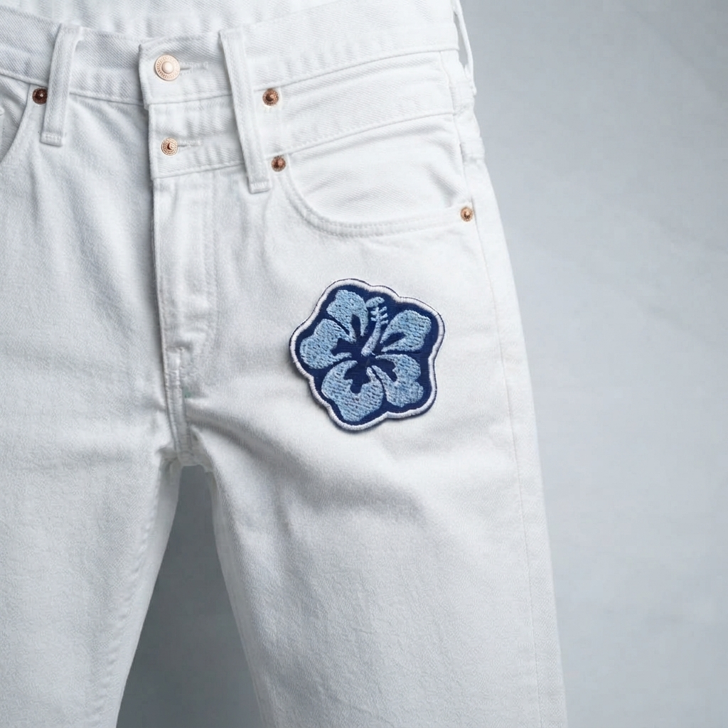Blue Hibiscus Flower Embroidered Patch – Floral Iron On Patch, Botanical Sewing Applique