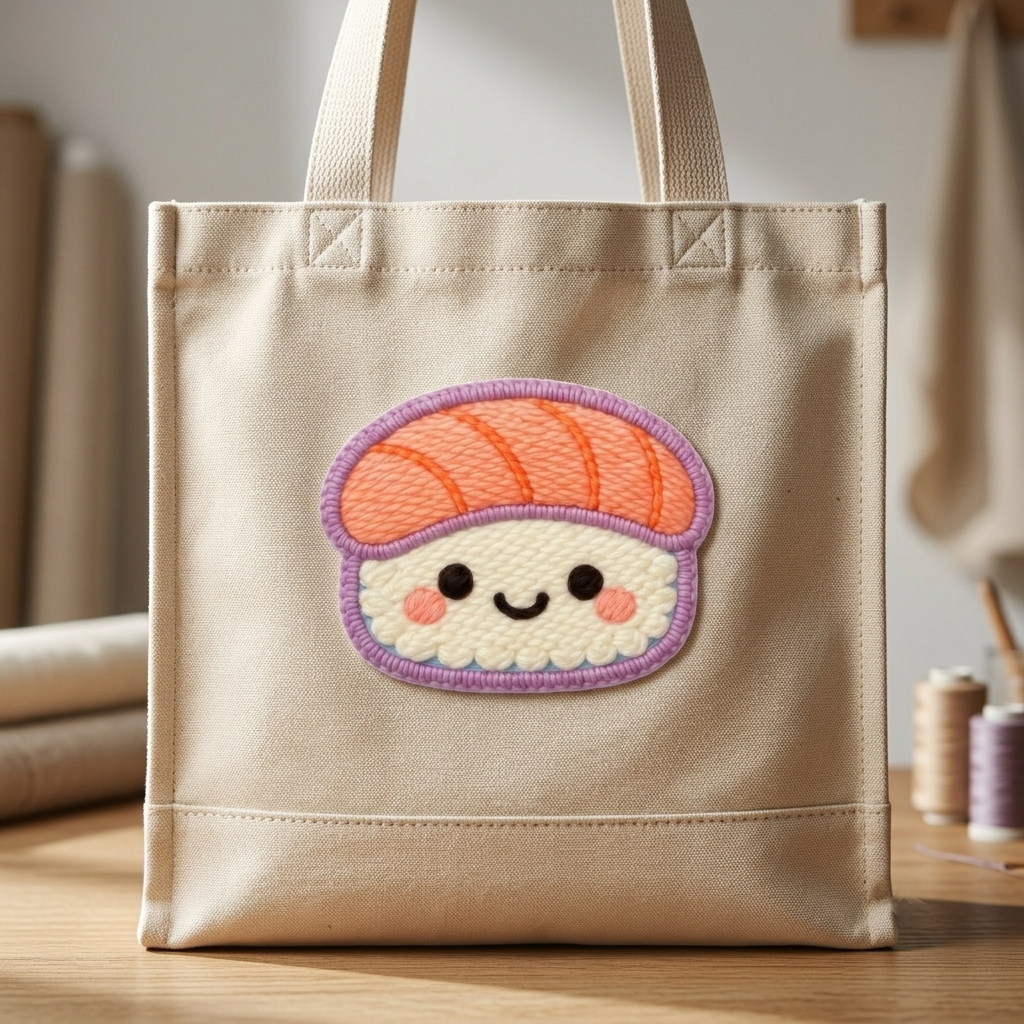 Cute Sushi Embroidered Patch, Kawaii Salmon Sushi Iron-On Patch, Japanese Food Embroidery Applique for Jackets, Bags & Clothing