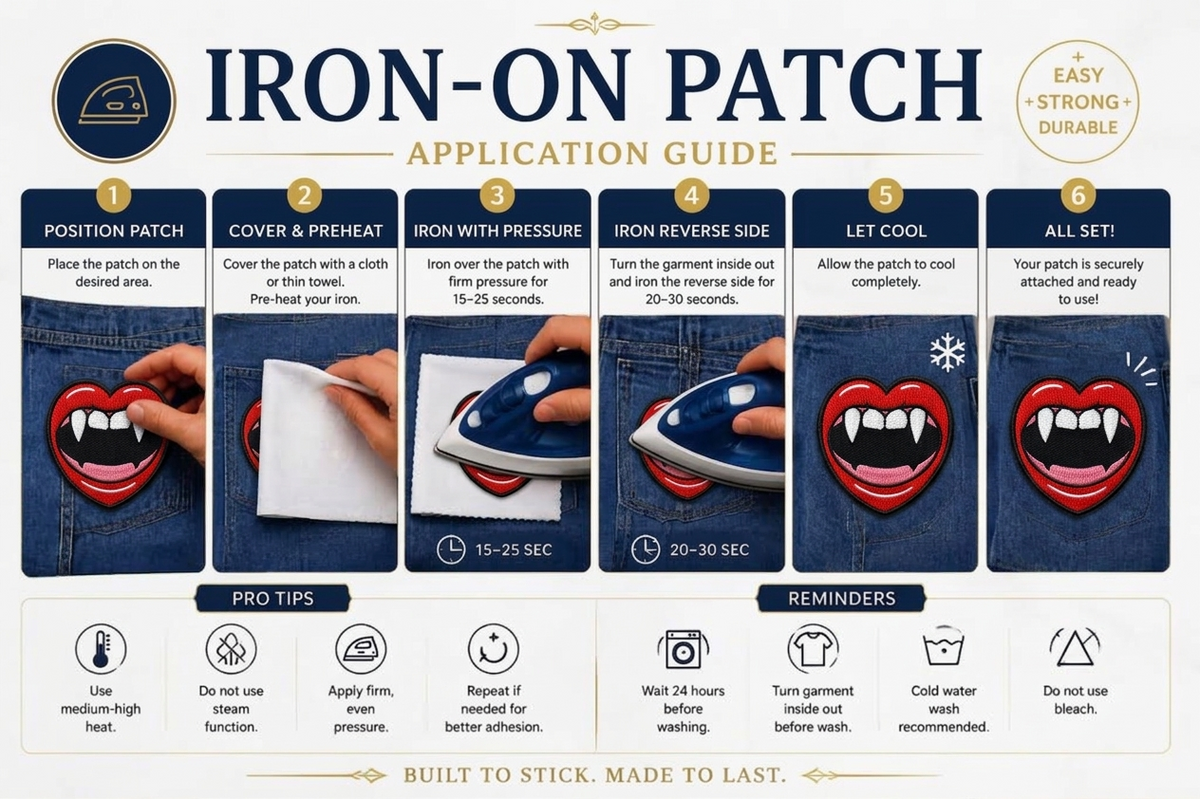 Vampire Lips Embroidery Patch, Gothic Fangs Iron-On Patch