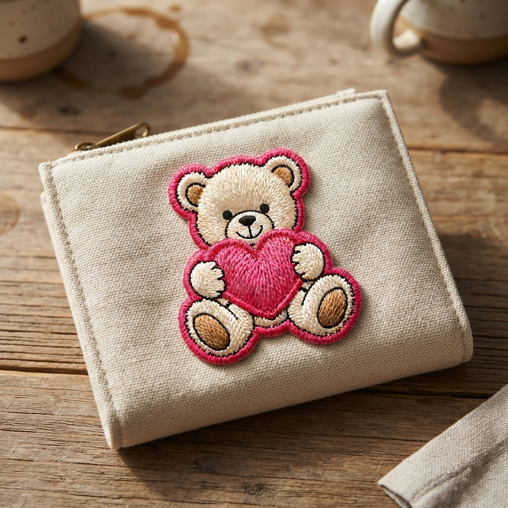 Cute Teddy Bear Heart Embroidered Patch, Pink Love Bear Iron-On Applique for Clothing, Bags & DIY Crafts