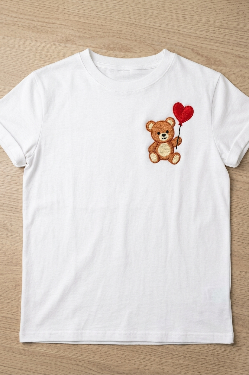 Cute Teddy Bear with Heart Balloon Embroidered Patch, Kawaii Bear Iron-On Applique for Clothing, Bags & DIY Crafts