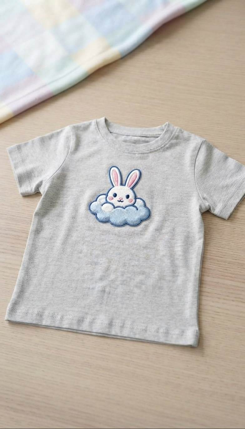 Cute Bunny Embroidered Patch, Blue Cloud Rabbit Iron-On Patch, Kawaii Animal Embroidery Patch for Clothing, Bags & Hats