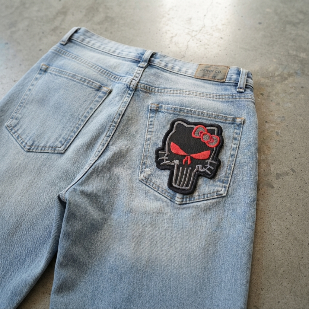 Cute Skull Bow Embroidered Patch – Kawaii Punk Iron-On Patch for Jackets, Backpacks & Hats